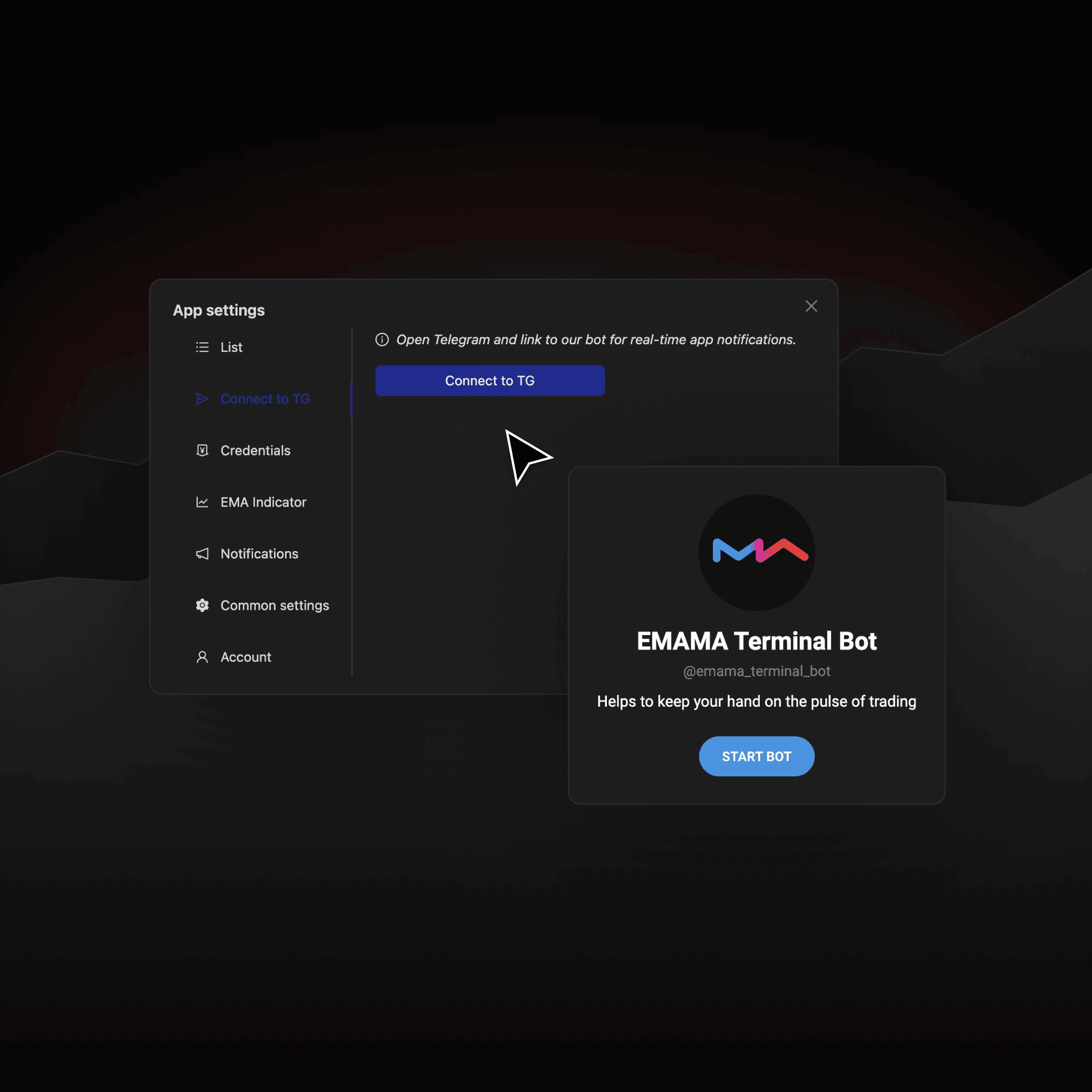Connect your trading account and Telegram
